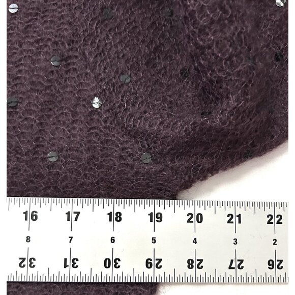 Sequin Mohair Blend Sweater Womens L Purple Fuzzy Sheer Layer Plum V Pullover - Picture 6 of 12